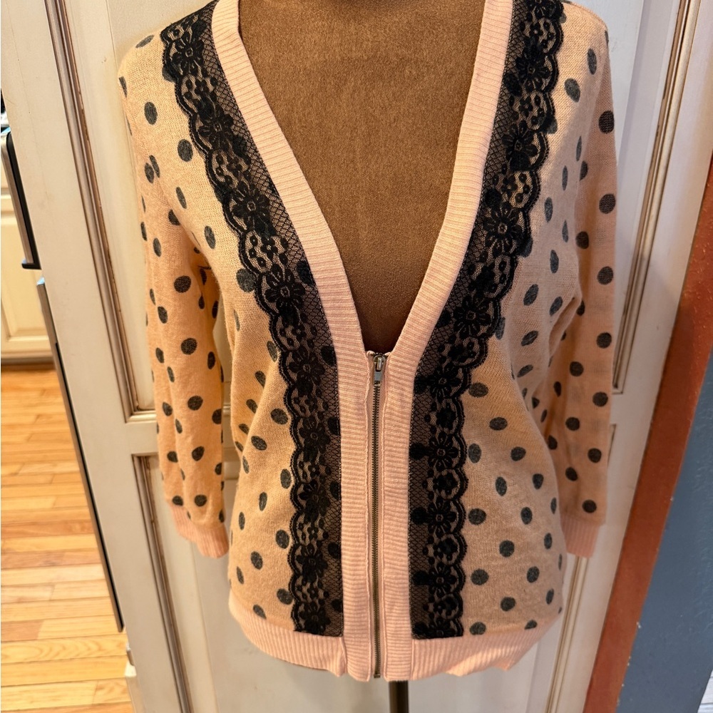 Spoiled Peach and Black Polka Dot Cardigan whimsigoth - Picture 2 of 7